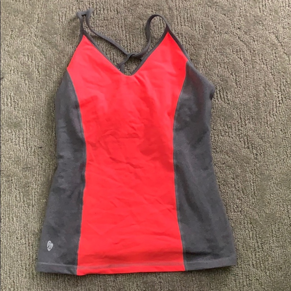 Ellie orange and grey workout top w/built in bra
